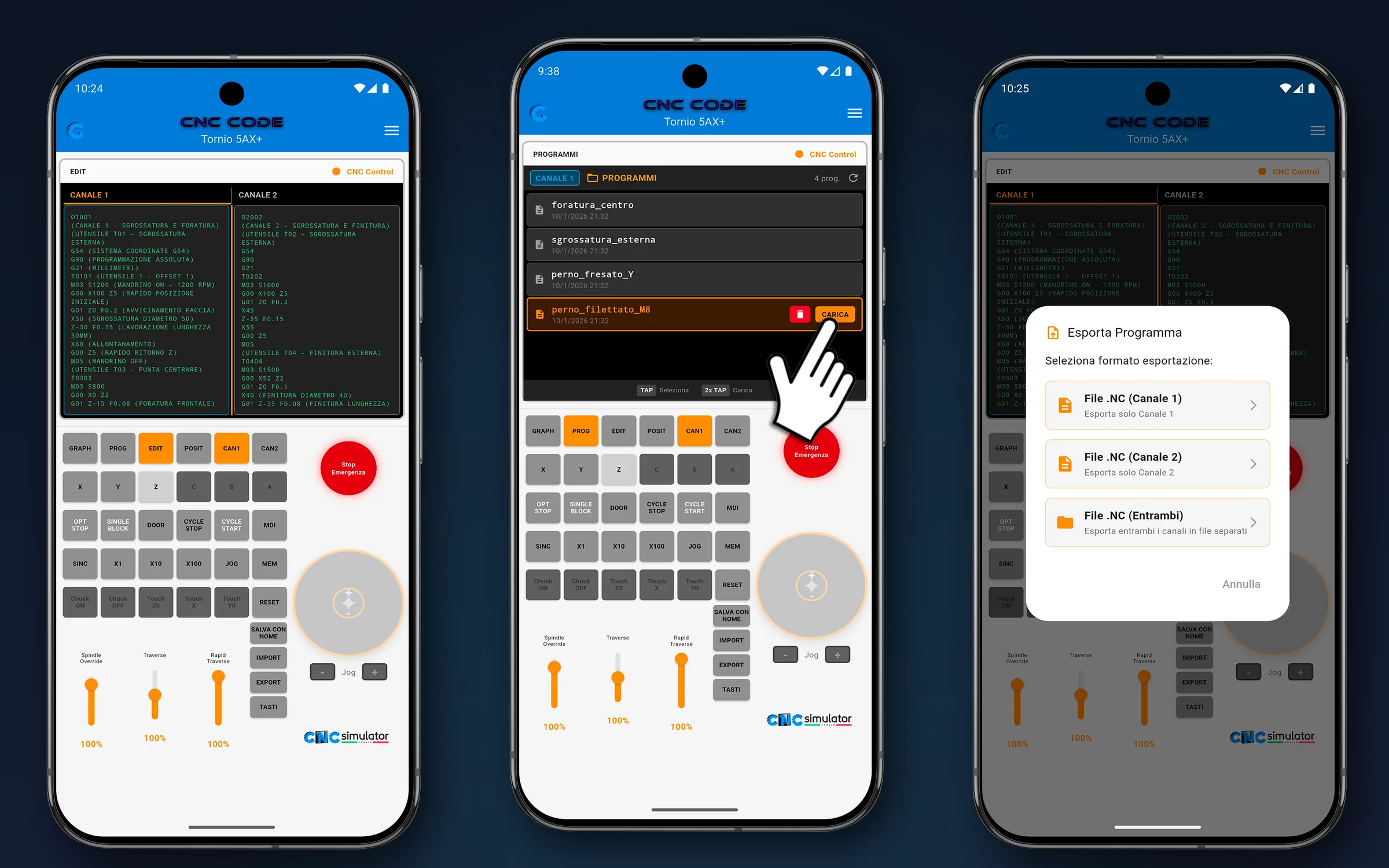 CNC CODE Mobile — editor, programmi ed export CNC CODE Mobile: editor G-code a due canali, programmi salvati ed esportazione in file .NC
